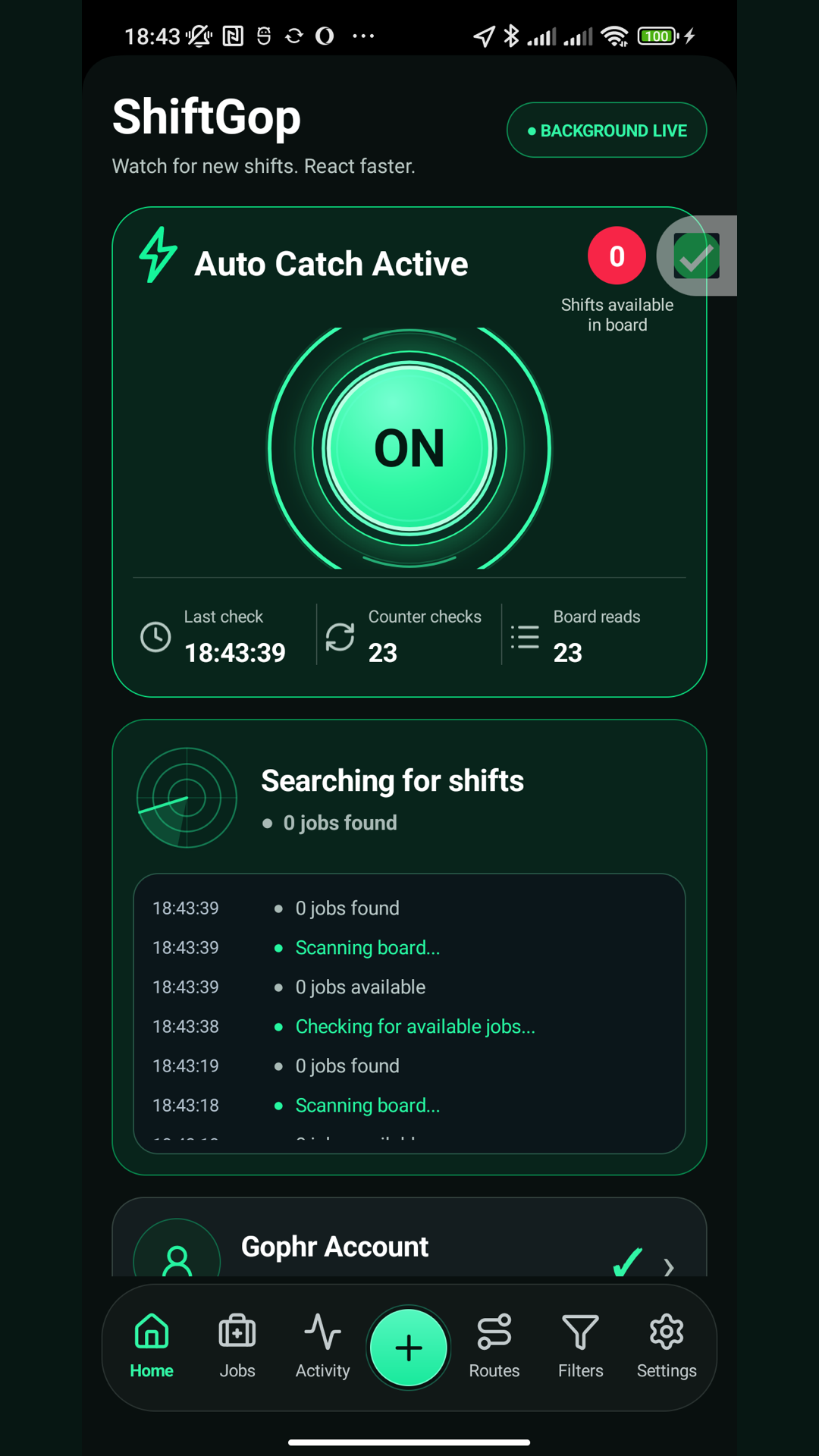 Real ShiftGop app shift catcher screen
